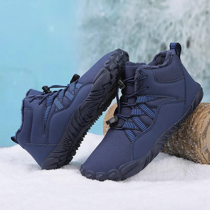 Damen-Fünffinger-Outdoor-Sport-Baumwollschuhe, Unisex, samtwarme Schneestiefel, verschleißfeste Anti-Ski-Bodenstiefel, verdickte Winterschuhe