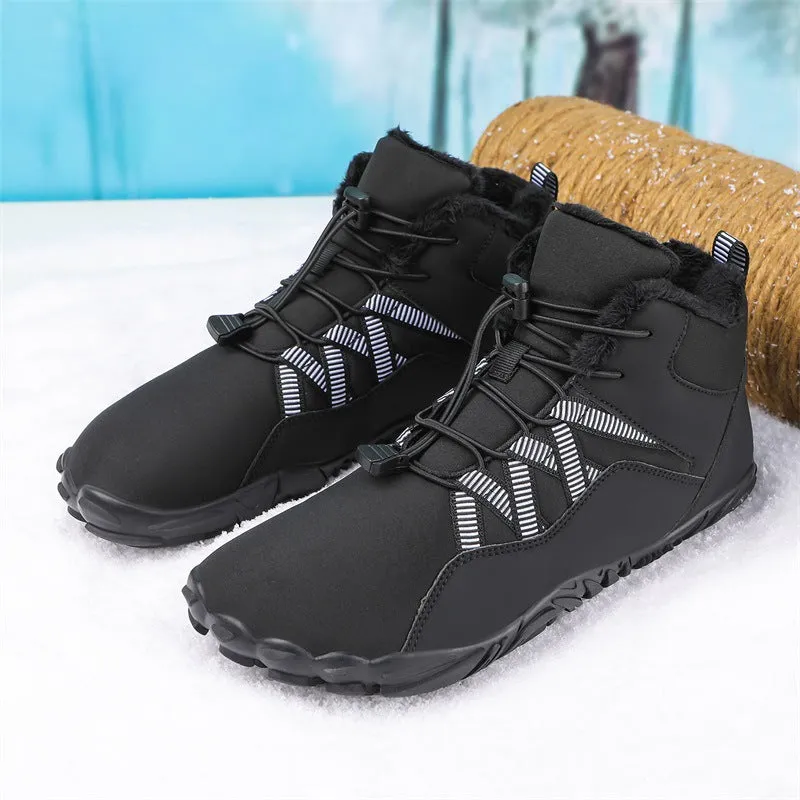 Damen-Fünffinger-Outdoor-Sport-Baumwollschuhe, Unisex, samtwarme Schneestiefel, verschleißfeste Anti-Ski-Bodenstiefel, verdickte Winterschuhe