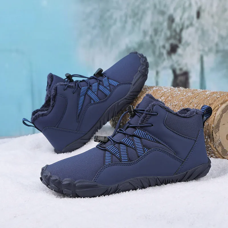 Damen-Fünffinger-Outdoor-Sport-Baumwollschuhe, Unisex, samtwarme Schneestiefel, verschleißfeste Anti-Ski-Bodenstiefel, verdickte Winterschuhe