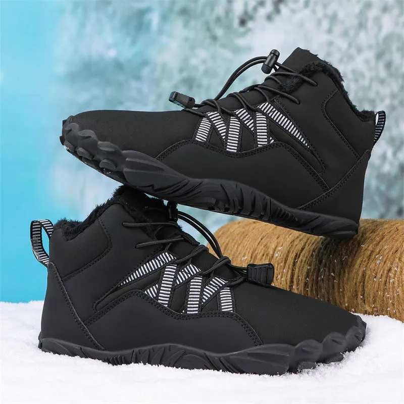 Damen-Fünffinger-Outdoor-Sport-Baumwollschuhe, Unisex, samtwarme Schneestiefel, verschleißfeste Anti-Ski-Bodenstiefel, verdickte Winterschuhe