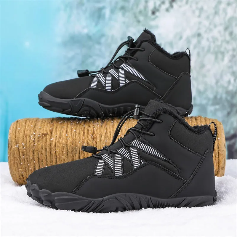 Damen-Fünffinger-Outdoor-Sport-Baumwollschuhe, Unisex, samtwarme Schneestiefel, verschleißfeste Anti-Ski-Bodenstiefel, verdickte Winterschuhe