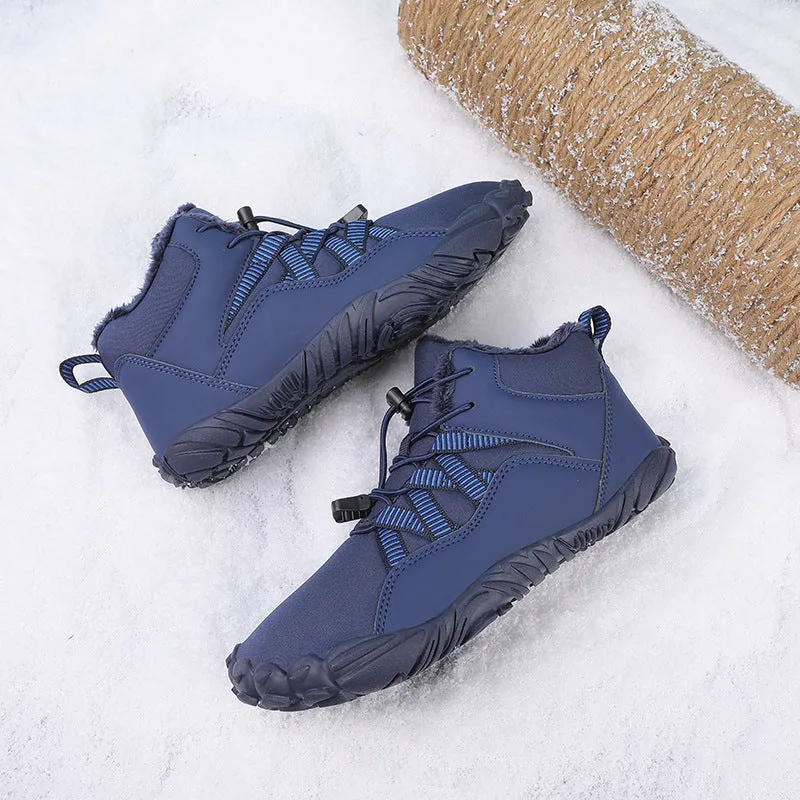 Damen-Fünffinger-Outdoor-Sport-Baumwollschuhe, Unisex, samtwarme Schneestiefel, verschleißfeste Anti-Ski-Bodenstiefel, verdickte Winterschuhe