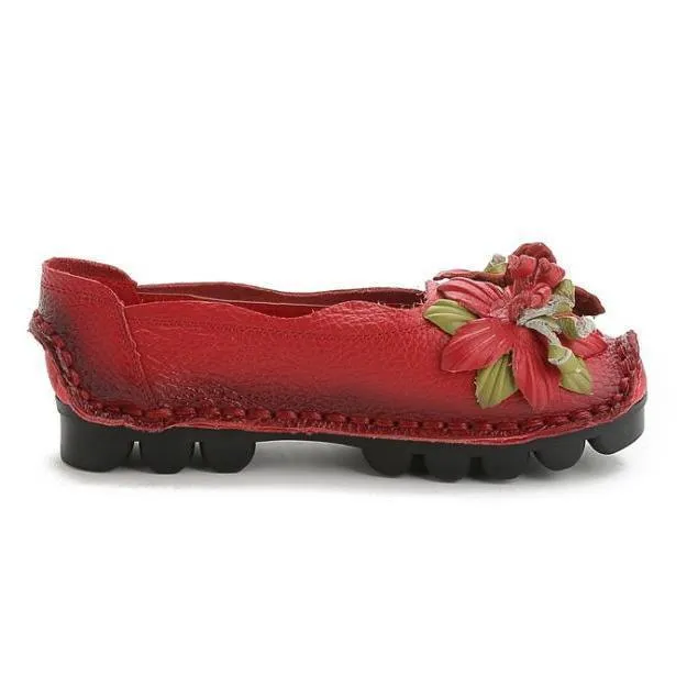 Damen-Grain-Leder-Schuhe Flache Slipper