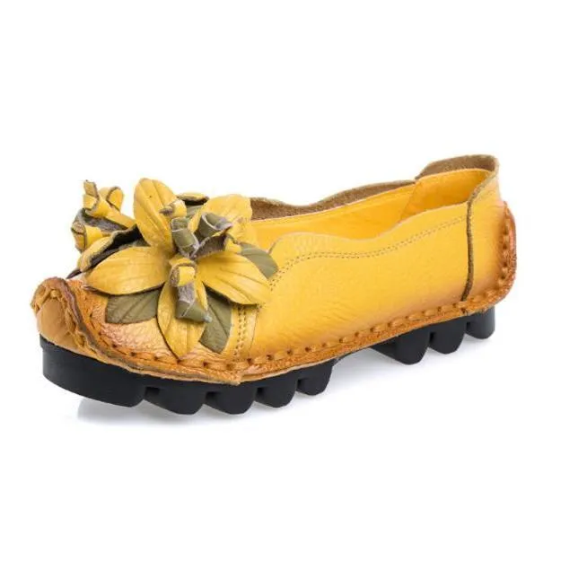 Damen-Grain-Leder-Schuhe Flache Slipper