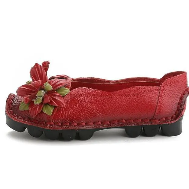 Damen-Grain-Leder-Schuhe Flache Slipper