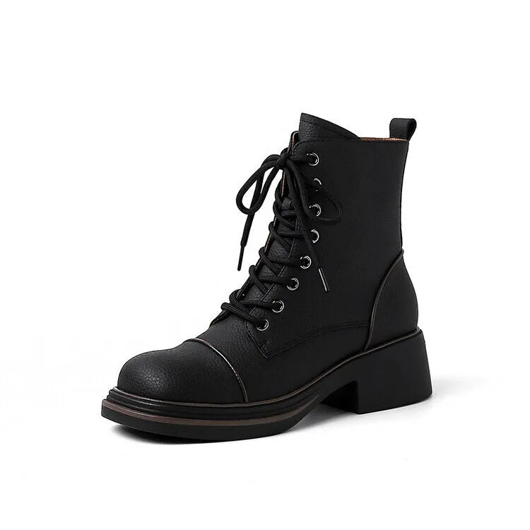 deanwangkt Autumn Boots    Fall/Winter Shoes Women Split Leather Boots Round Toe Chunky Heel Women Boots Mixed Colors Platform Boots Women botas de mujer