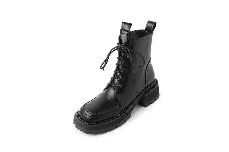 deanwangkt Autumn Boots   NEW Fall Shoes Women Split Leather Boots Square Toe Chunky Heel Women Boots Winter Solid Platform Boots for Women botas de mujer