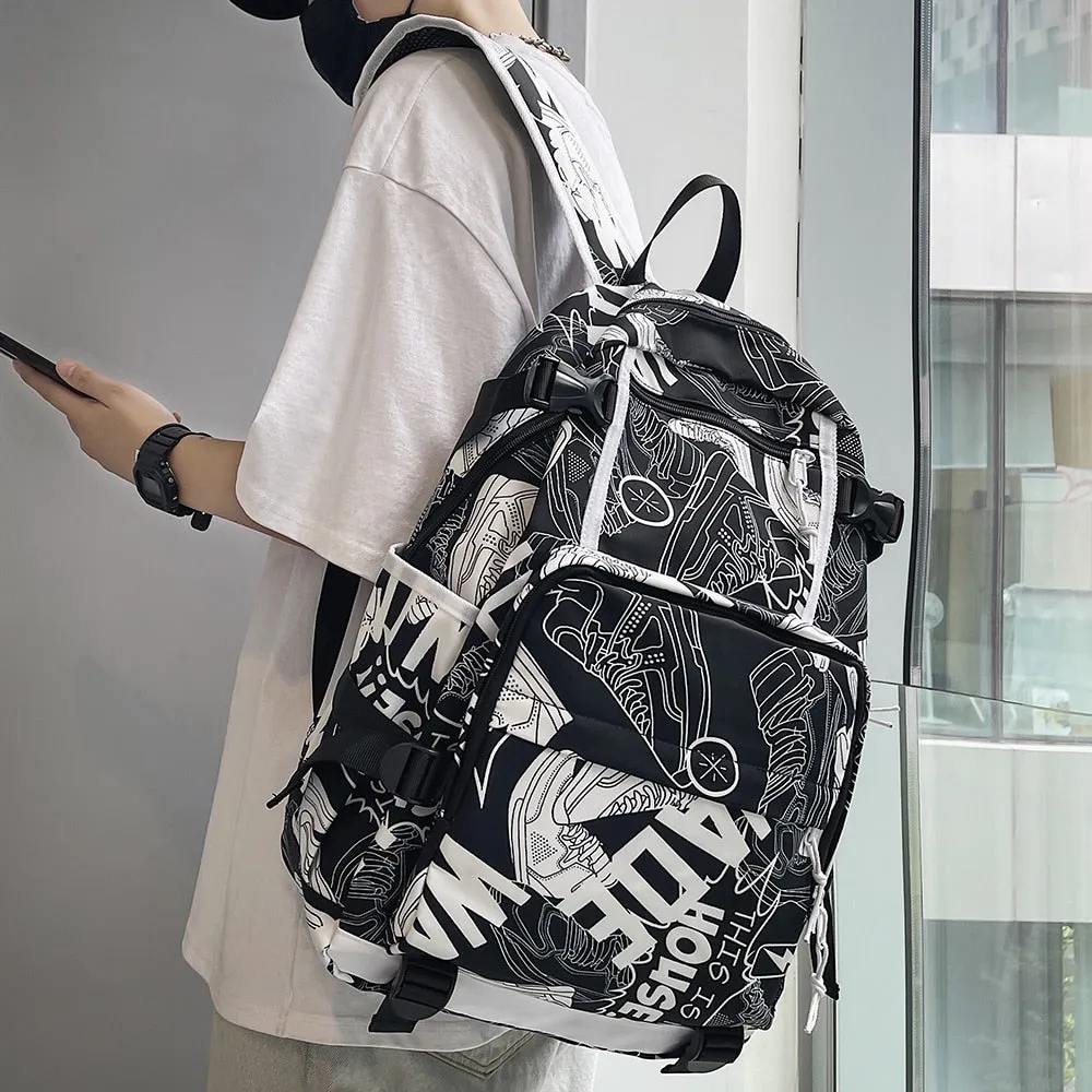 deanwangkt Harajuku Girl Male School Bag Female Graffiti Print Men Backpack Women Book Boy Bag Nylon Ladies Fashion Laptop Backpack Student