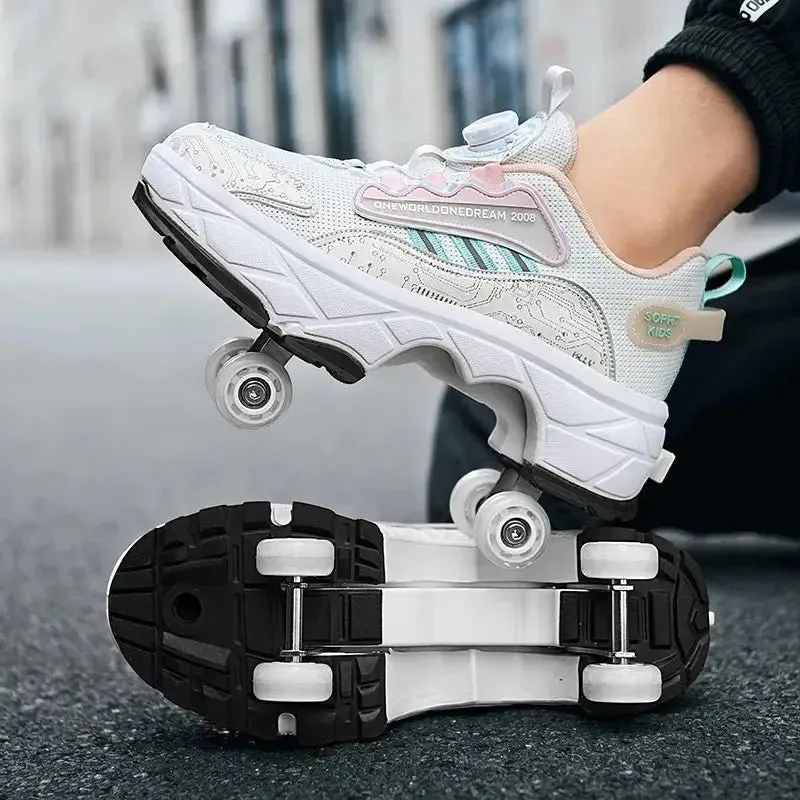 Deformation Roller Skates Shoes Double Row 4-Wheel Skates Roller Shoes with Wheels Dual-Purpose Roller Sneakers Skateboard Shoes