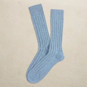 Denim Blue Cashmere Ribbed Mid-Calf Socks - Marcoliani