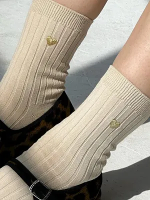 Embroidered Her Socks | Porcelain   Gold Heart