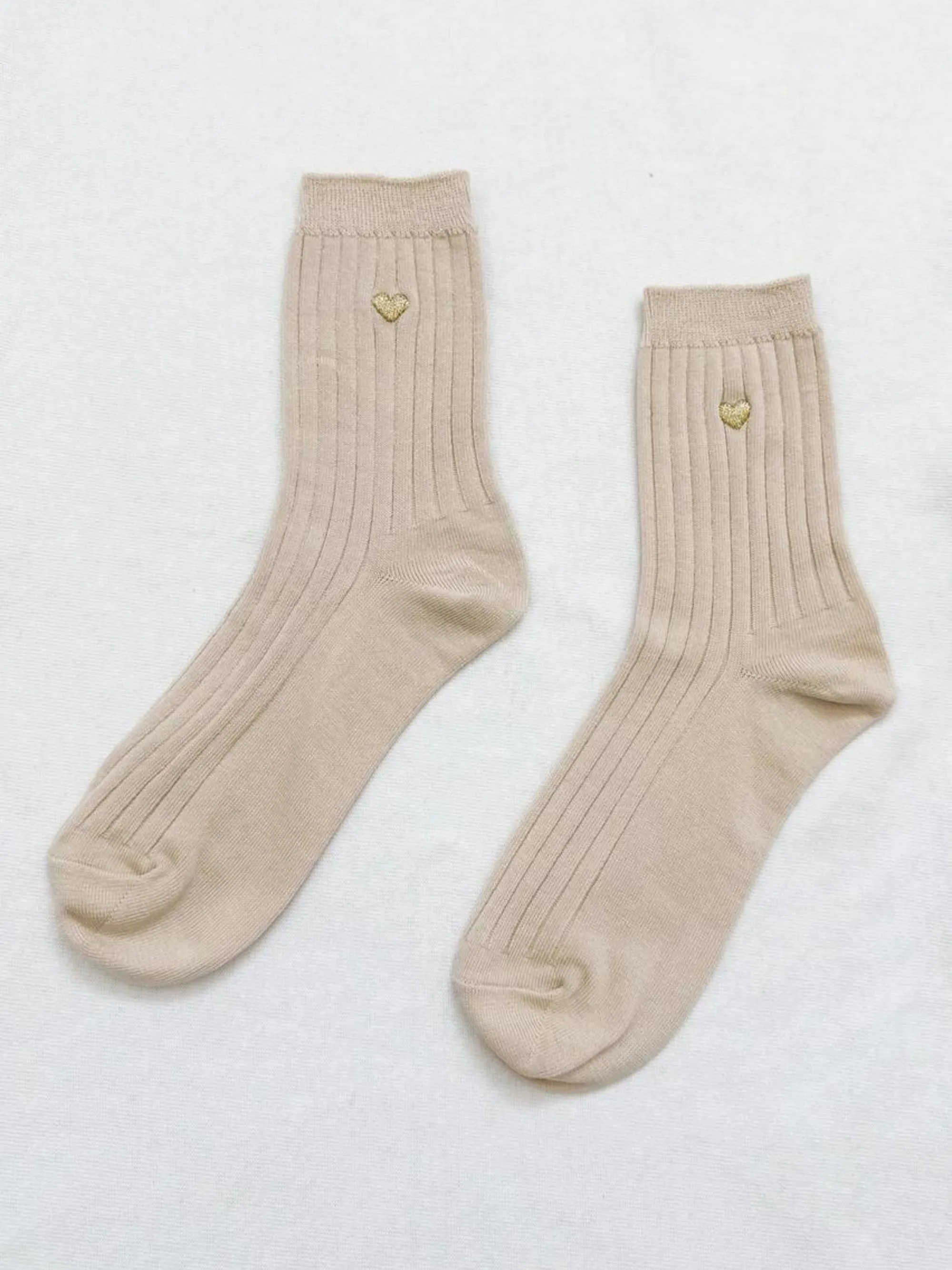 Embroidered Her Socks | Porcelain   Gold Heart