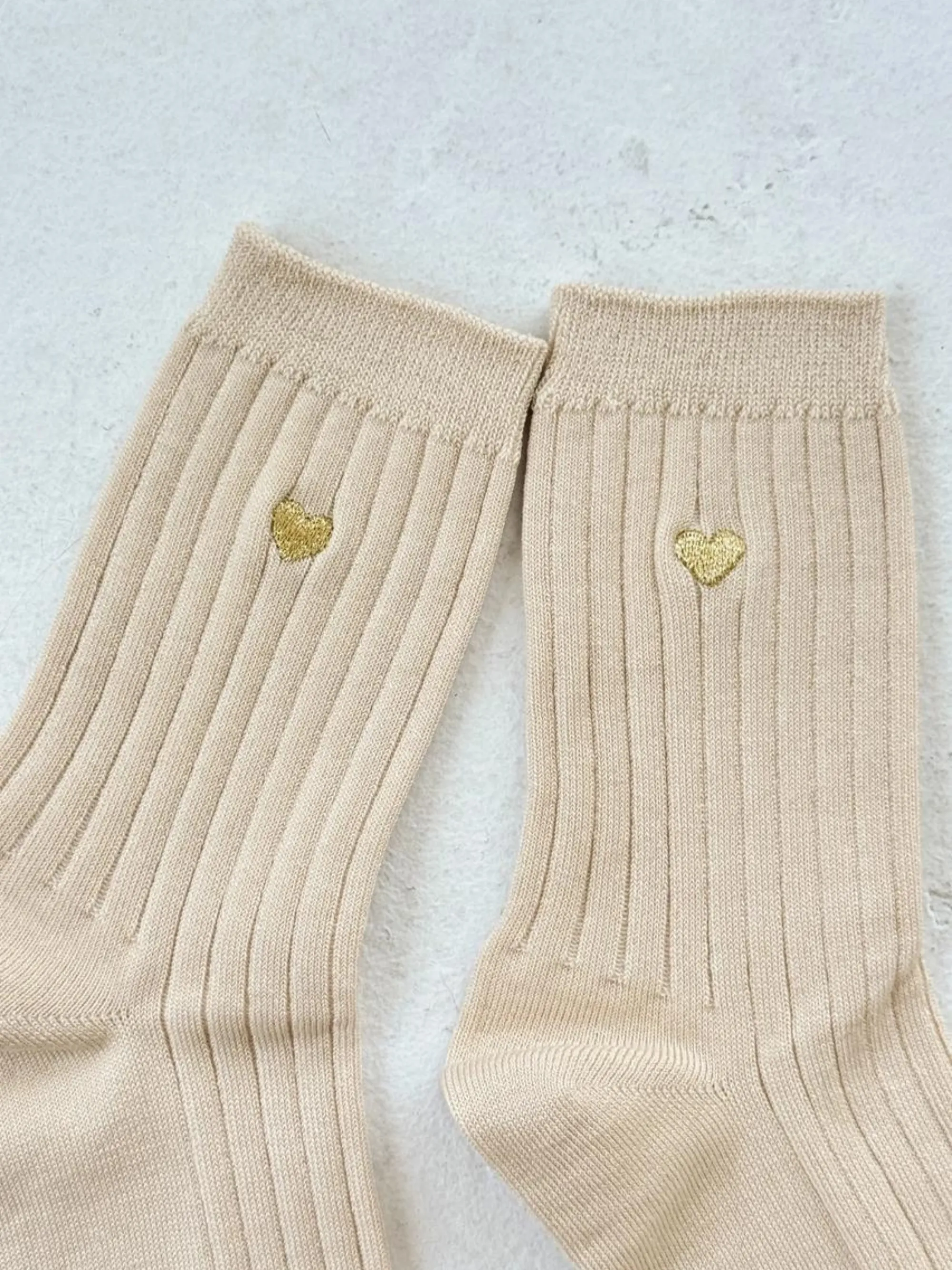 Embroidered Her Socks | Porcelain   Gold Heart