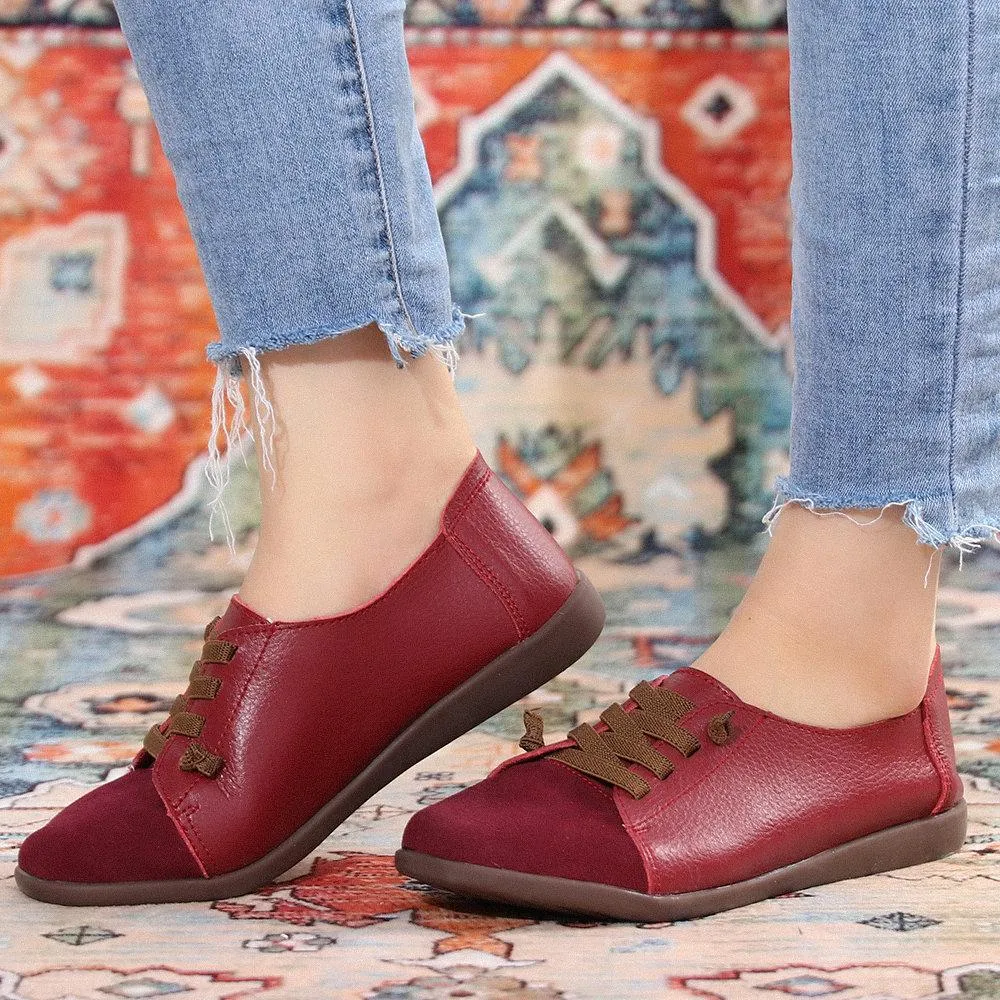 Frauen Wildleder Spleißen Leder Weiche Sohle Slip On Casual Flache Schuhe