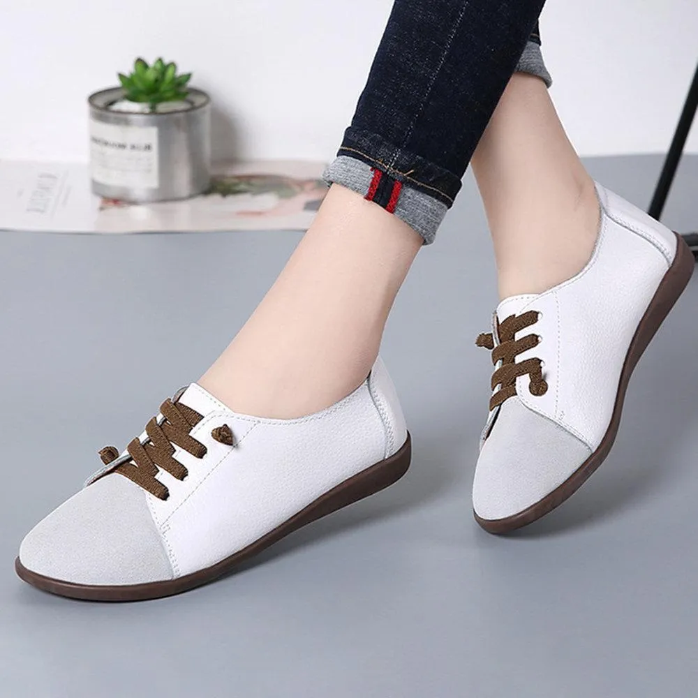 Frauen Wildleder Spleißen Leder Weiche Sohle Slip On Casual Flache Schuhe