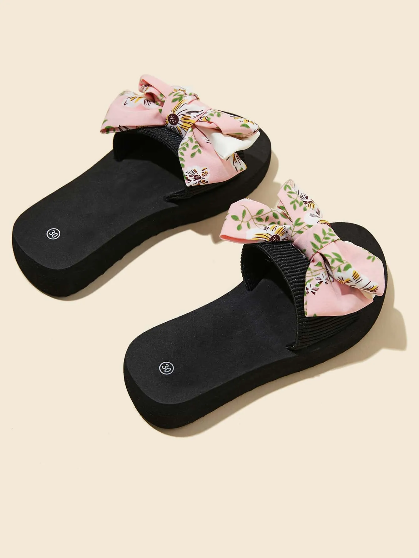 Girls Floral Graphic Bow Decor Slippers