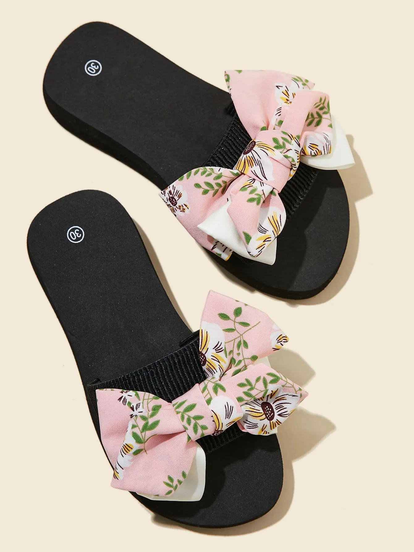 Girls Floral Graphic Bow Decor Slippers