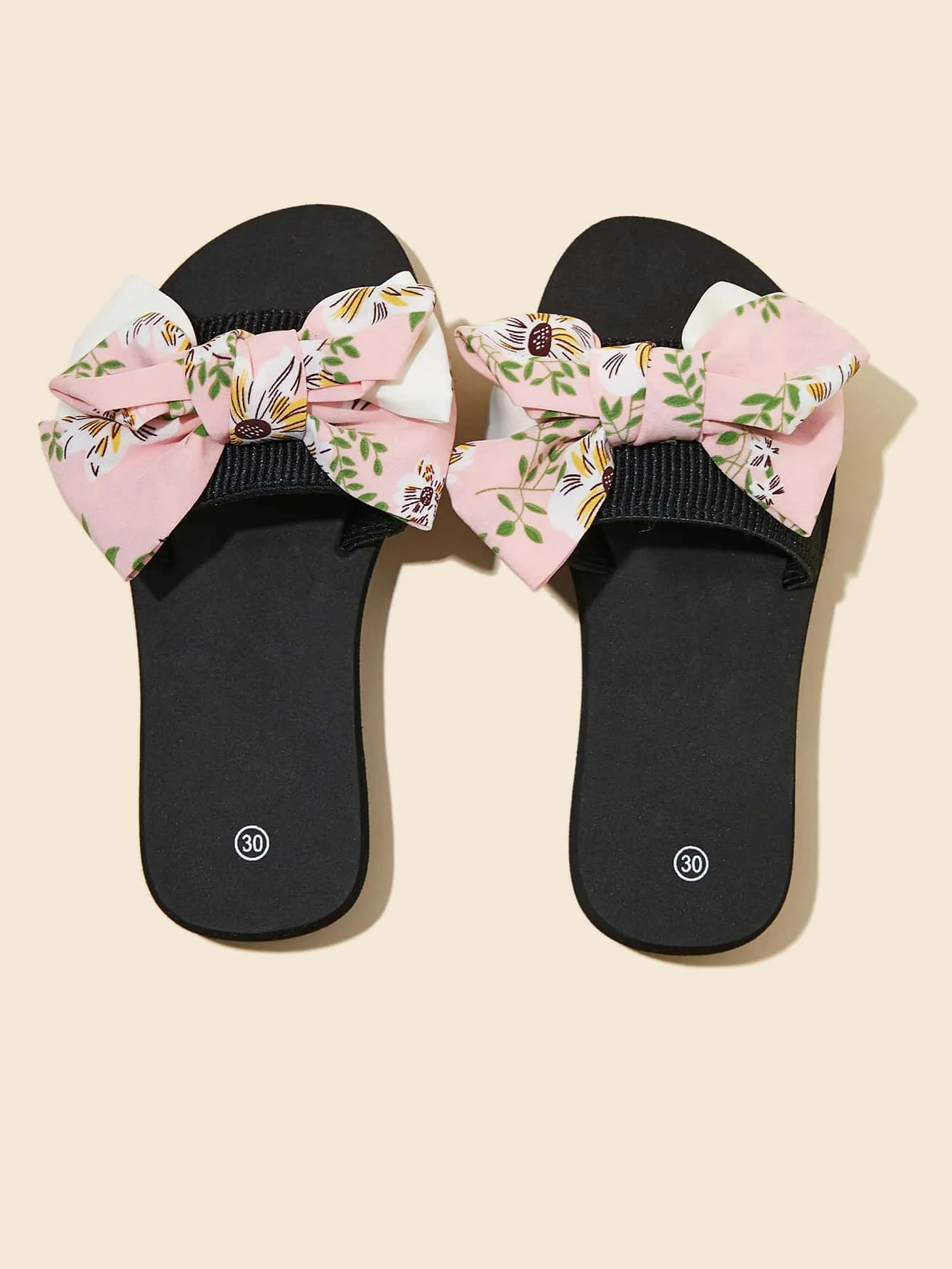 Girls Floral Graphic Bow Decor Slippers