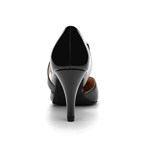 GOTOGO Women's Closed Toe Black Heel Pointed Toe Pumps 3 inch Dress Shoes Size 7.5