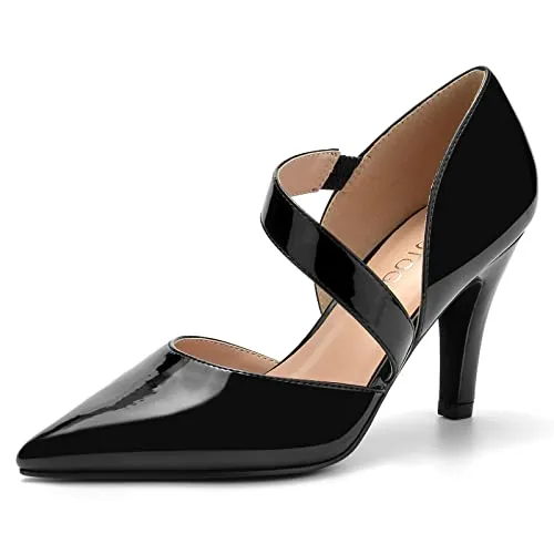 GOTOGO Women's Closed Toe Black Heel Pointed Toe Pumps 3 inch Dress Shoes Size 7.5