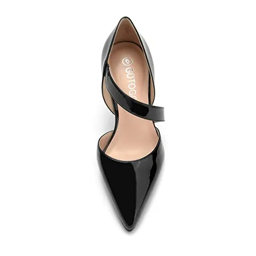 GOTOGO Women's Closed Toe Black Heel Pointed Toe Pumps 3 inch Dress Shoes Size 7.5