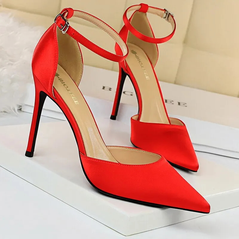 Graduation Gift Shoes Sexy High Heels Metal Buckle Women Shoes 11 Cm Women Heels Party Shoes Stiletto Heels Fish Mouth Women Sandals