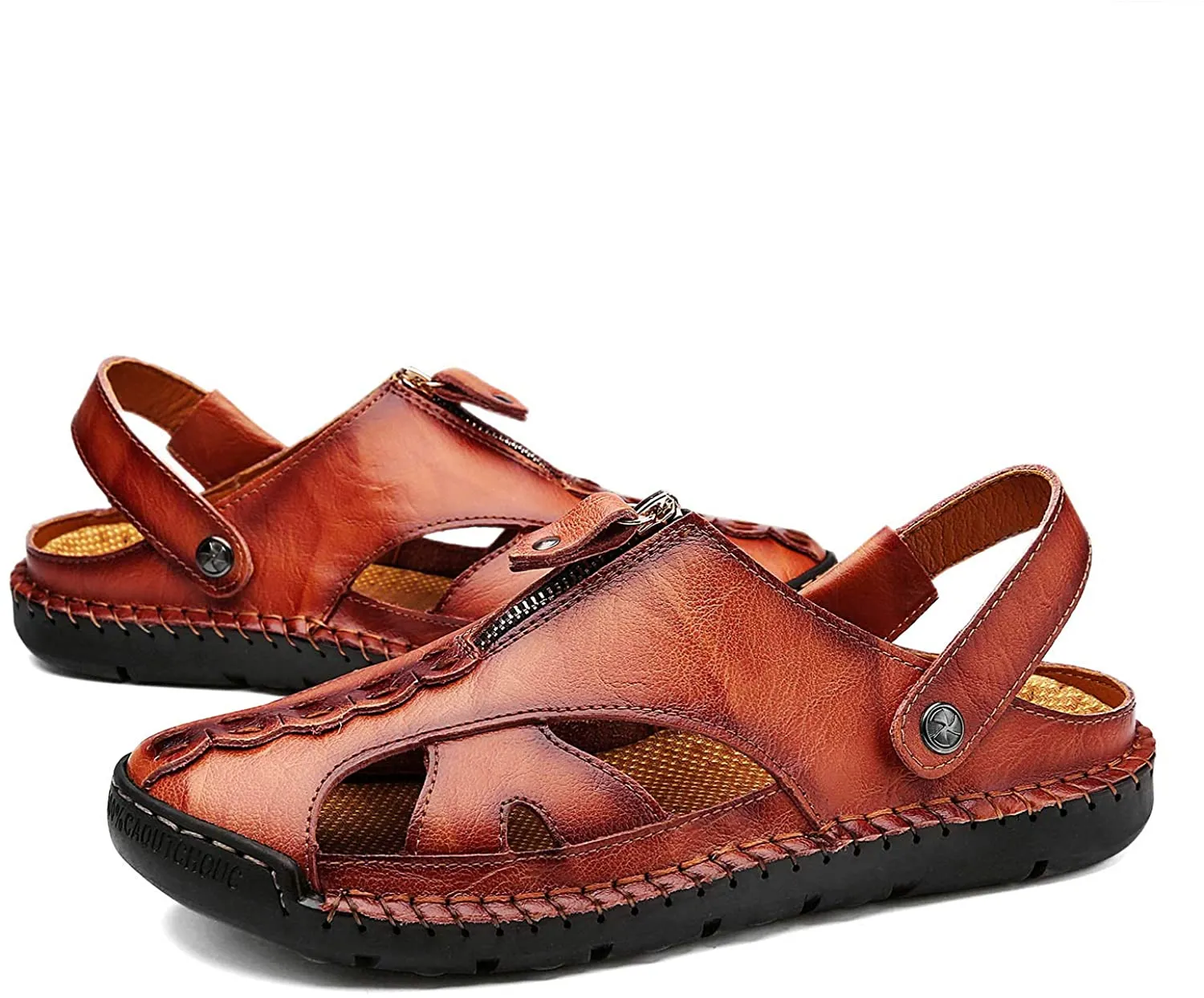 Herren Casual Closed Toe Leder handgefertigte Sandalen Verstellbare Fisherman Beach Sandalen für Walking Walking im Freien