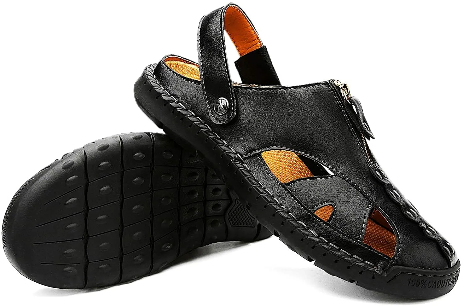 Herren Casual Closed Toe Leder handgefertigte Sandalen Verstellbare Fisherman Beach Sandalen für Walking Walking im Freien