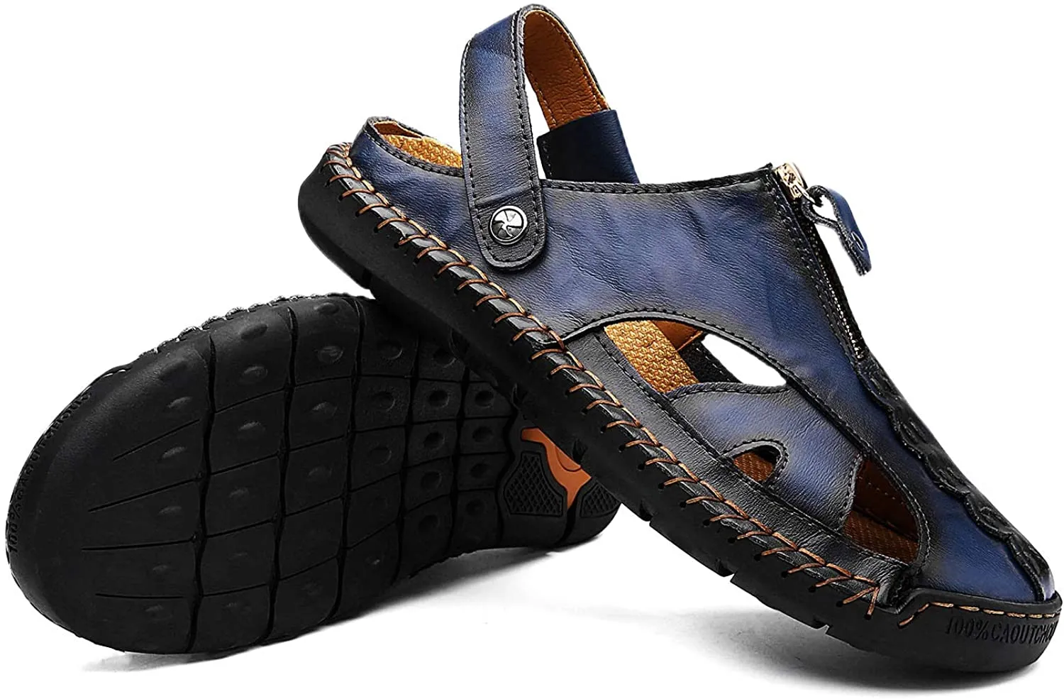 Herren Casual Closed Toe Leder handgefertigte Sandalen Verstellbare Fisherman Beach Sandalen für Walking Walking im Freien