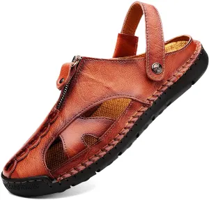 Herren Casual Closed Toe Leder handgefertigte Sandalen Verstellbare Fisherman Beach Sandalen für Walking Walking im Freien