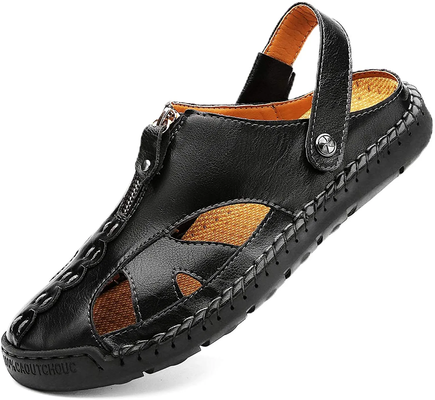 Herren Casual Closed Toe Leder handgefertigte Sandalen Verstellbare Fisherman Beach Sandalen für Walking Walking im Freien