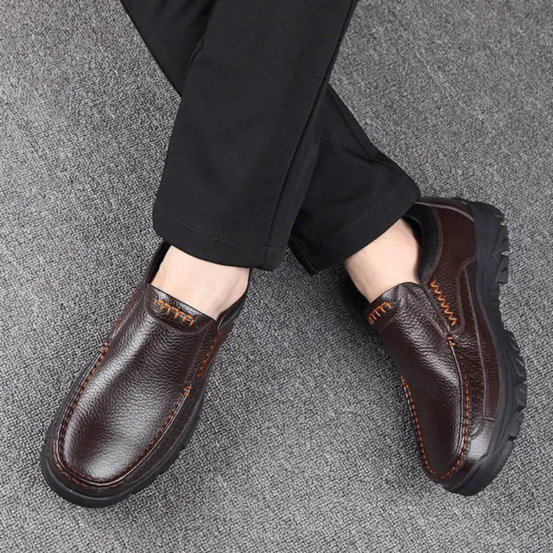 Herren Echtes Rindsleder Wasserdicht Bequem Rutschfest Soft Slip On Casual Oxfords