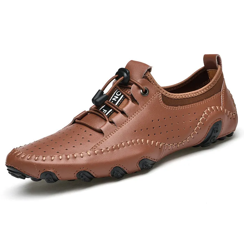 Herren handgefertigte Leder atmungsaktive lässige Soft-Soled Fahrschuhe Sneaker