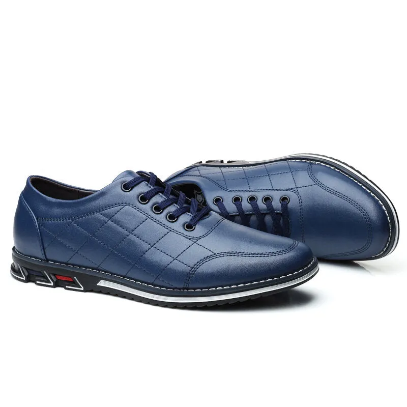 Herren Karierte Leder Schnürschuhe Business Casual