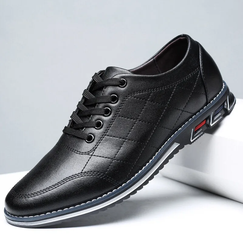 Herren Karierte Leder Schnürschuhe Business Casual