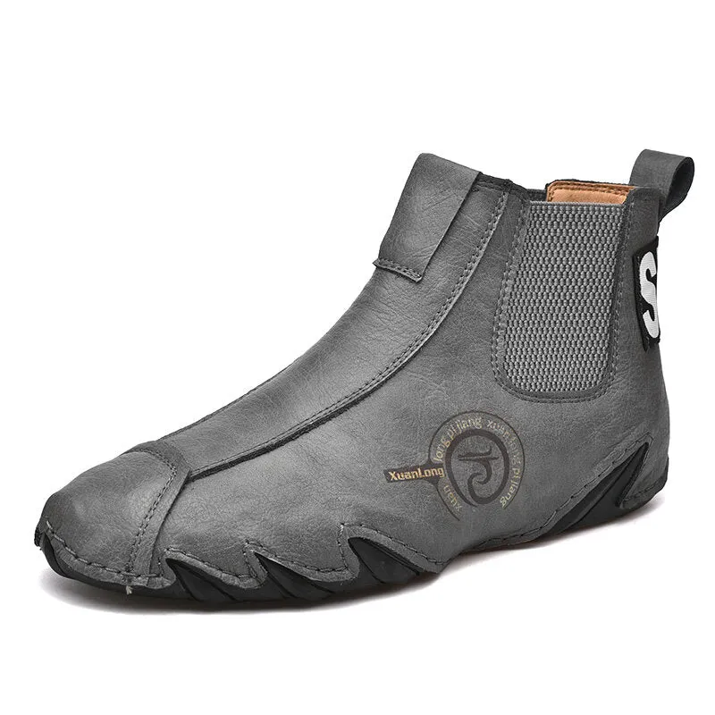 Herren Leder Atmungsaktive Handnähte Weiche Octopussy Sohle Slip On Trendige Freizeitschuhe