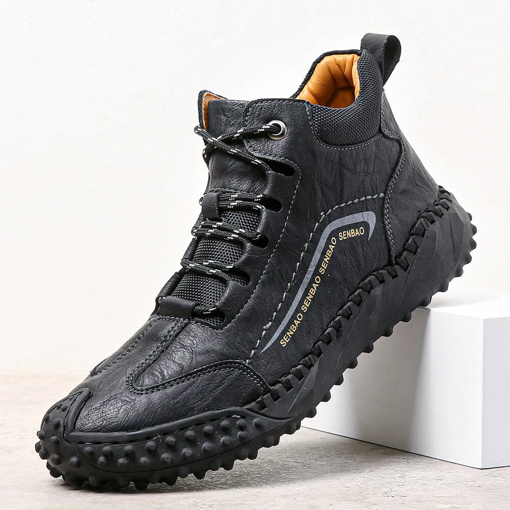 Herren Leder Handnähte Atmungsaktive Weiche Sohle Toe Protected Casual Sports Boots