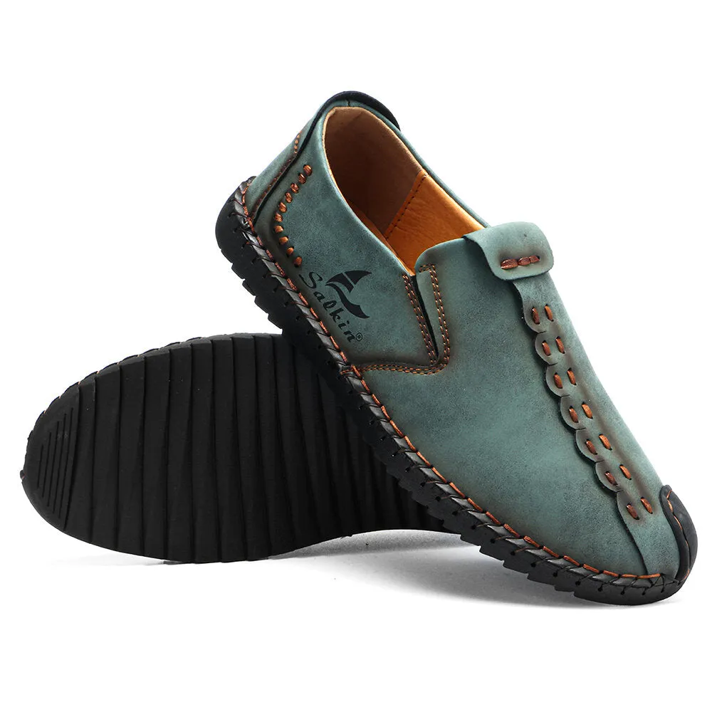 Herren Micfofiber Leder tragbare weiche Sohle Slip-on Hand Nähen flache Schuhe