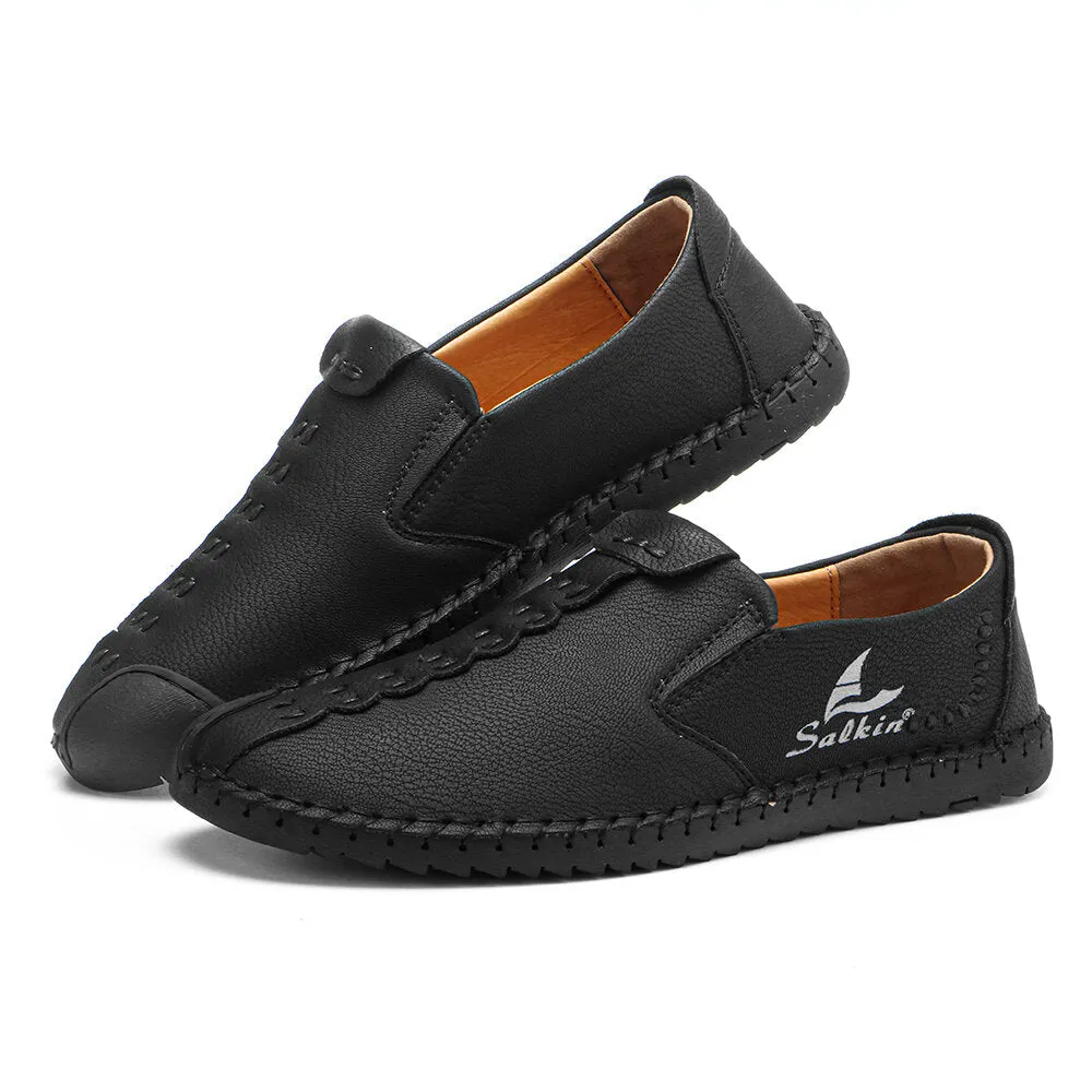 Herren Micfofiber Leder tragbare weiche Sohle Slip-on Hand Nähen flache Schuhe