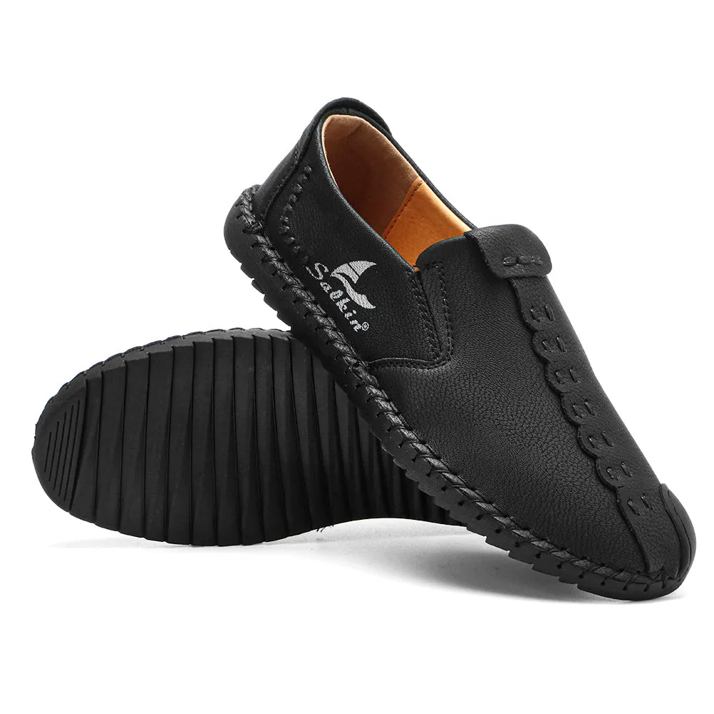 Herren Micfofiber Leder tragbare weiche Sohle Slip-on Hand Nähen flache Schuhe