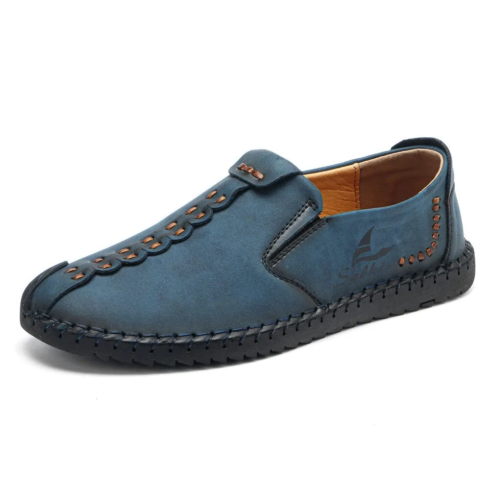 Herren Micfofiber Leder tragbare weiche Sohle Slip-on Hand Nähen flache Schuhe