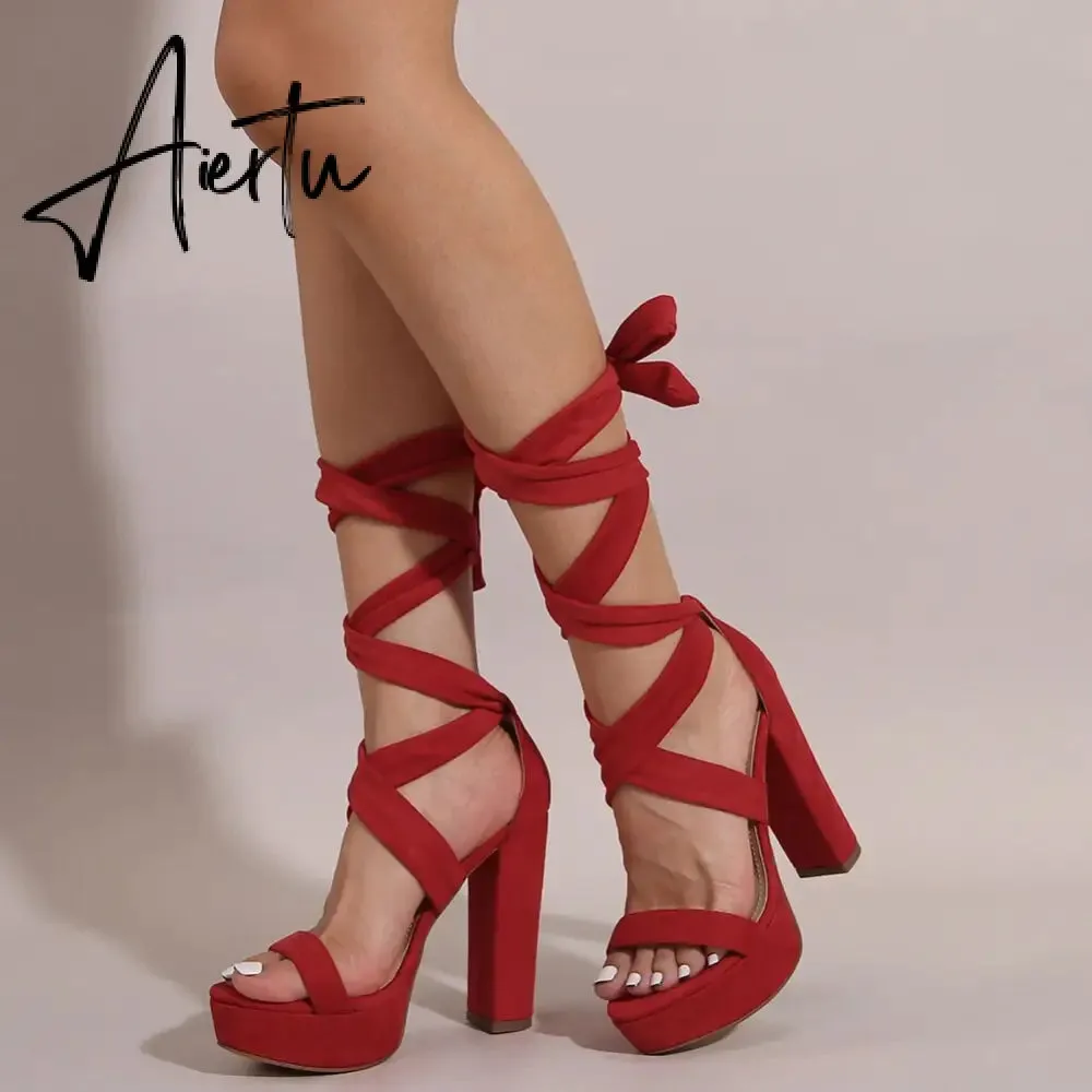 High Heels Chunky Block Platform Heels For Women Strappy Gladiator Sexy Open Toe Heels Dressy Pumps Sandals Shoes