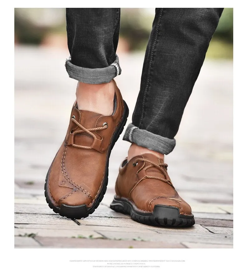 High-quality Retro Hand-sewn Leather Shoes Autumn New Men Casual Shoes Thick-soled Comfortable Non-slip Large Size Shoes 46