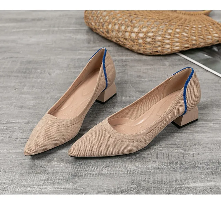 Hnzxzm Large size women's pointed high heels casual breathable woven pointed shoes fashionable and beautiful square heel shoes new in 2