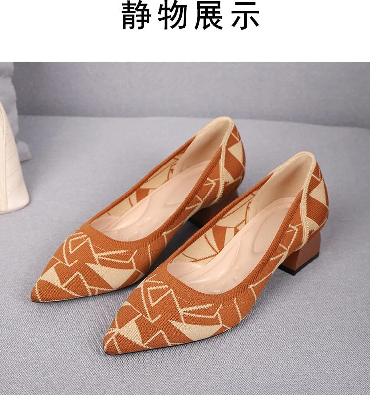 Hnzxzm Large size women's pointed high heels casual breathable woven pointed shoes fashionable and beautiful square heel shoes new in 2