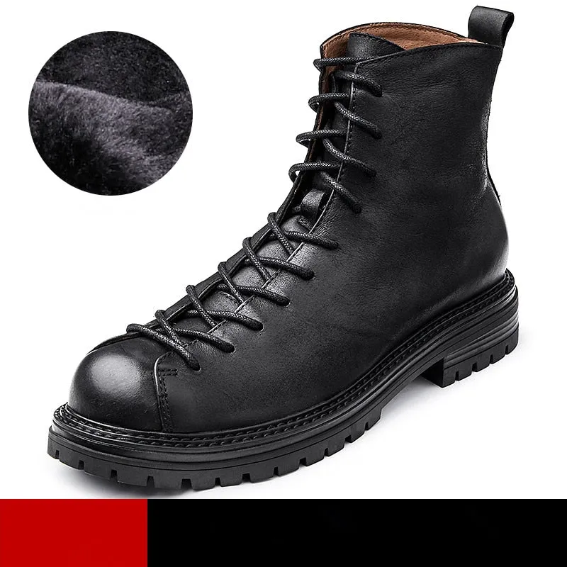 Hnzxzm Men's Genuine Leather Retro Soldiers Comfort Short Boots Trendy Cool Boy Shoes Autumn