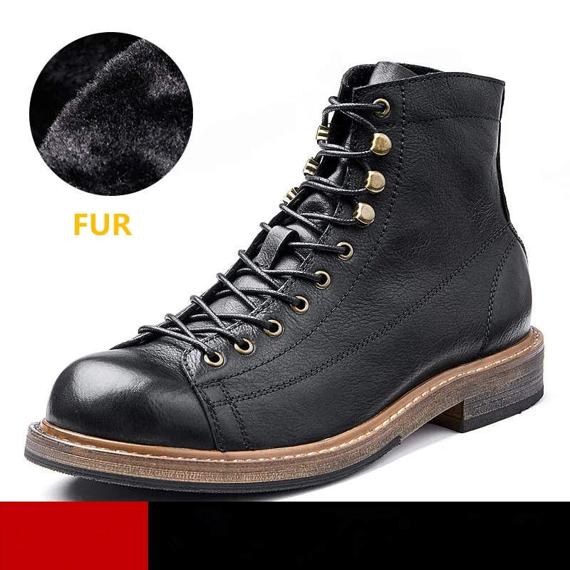 Hnzxzm Retro Big Round Toe Men's Work Boots British Style Cool Leather Lace Up Man Autumn Winter Casual Shoes