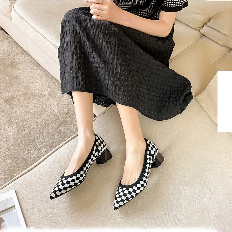 Hnzxzm Women's large high-heeled shoes 2023 new women's spring and autumn summer pointy knitting fashion breathable beautiful color