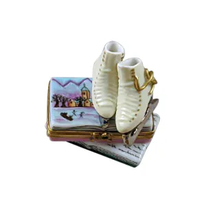 Ice Skates on Book Limoges Porcelain Box