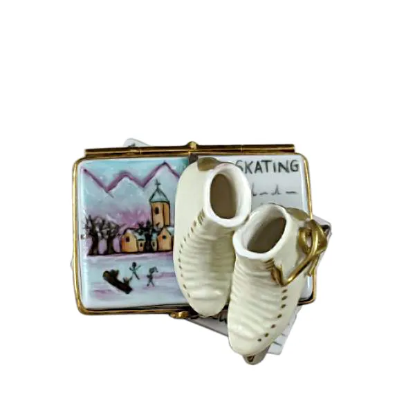 Ice Skates on Book Limoges Porcelain Box